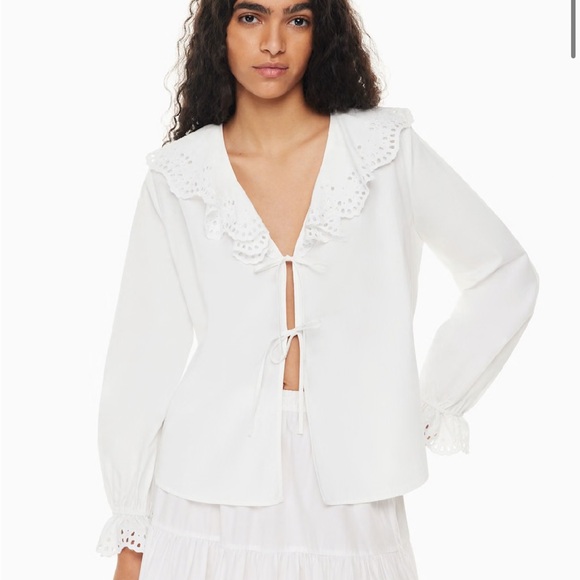 Little Moon Eyelet Ruffle Tie Up Top (Oversized) - Picture 2 of 13